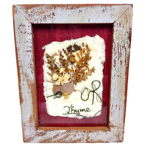 Vintage Handmade Wood Framed Dried Flower Art Thyme by FlowerCrafters Wall Decor - Picture 1 of 7